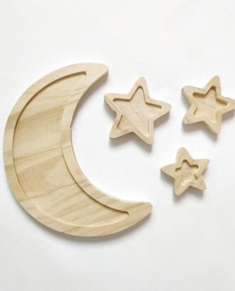 Ensemble de Lune et Étoiles Décoration en Bois