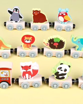 Jouet de train en bois avec motifs fruit et animaux