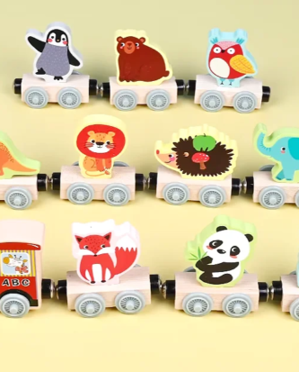 Jouet de train en bois avec motifs fruit et animaux